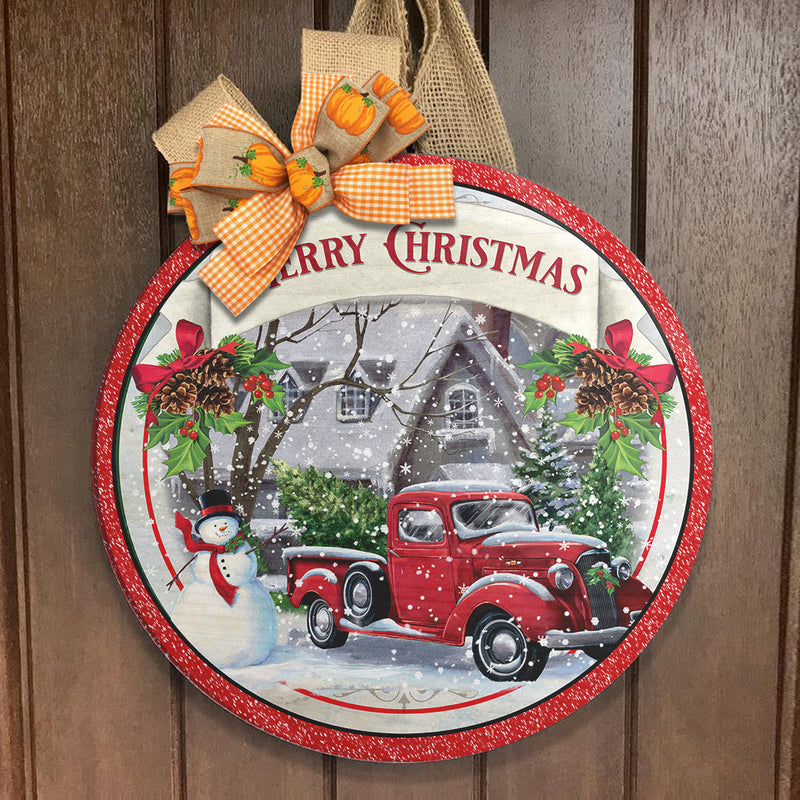 Merry Christmas - Christmas Truck - Snowman Door Hanger - Xmas House Decor - Meaningful Xmas Gift