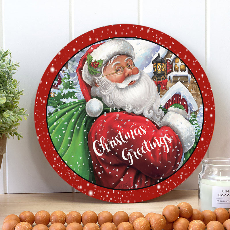 Christmas Greetings - Santa Claus - Snowflake Door Sign -  Christmas Home Decor - Xmas Gift