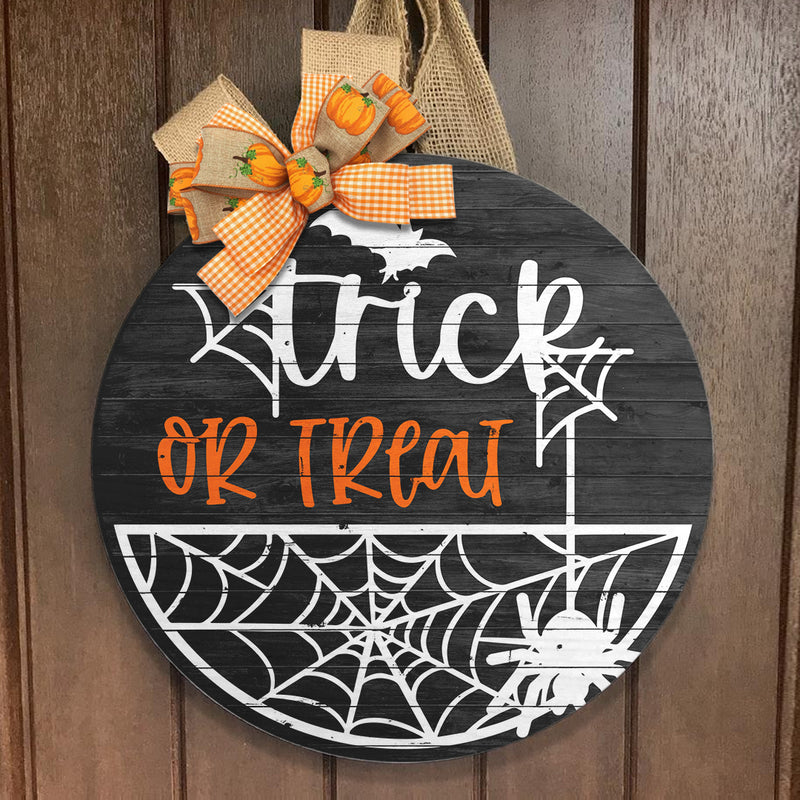 Trick Or Treat - Halloween Art - Spooky Decor - Wooden Wreath Hanger Sign - Halloween Gift