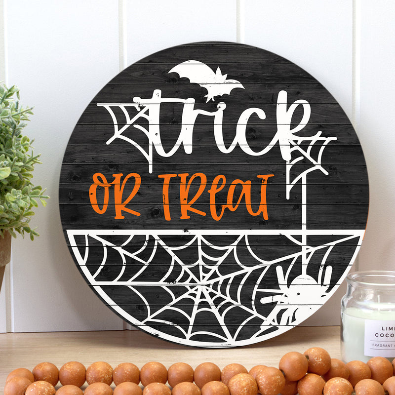 Trick Or Treat - Halloween Art - Spooky Decor - Wooden Wreath Hanger Sign - Halloween Gift