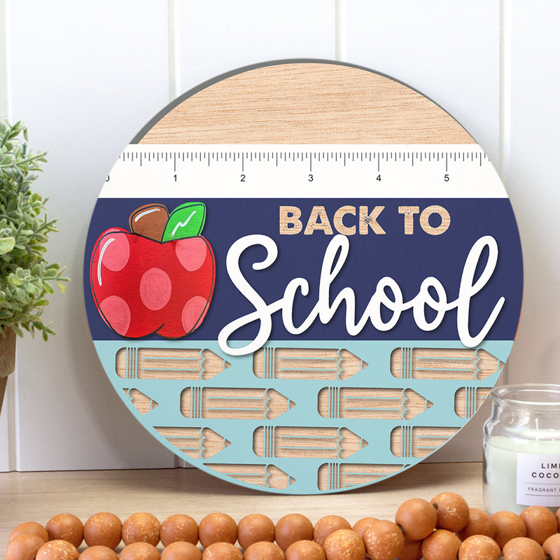 Back To School - Polka Dots Apple - Pencil Door Sign - Rustic Wooden Wreath - Classroom Decor