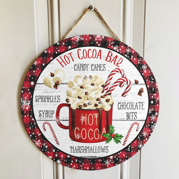 Hot Cocoa - Candy Canes - Buffalo Plaid - Christmas Door Sign Gift - Xmas House Decor