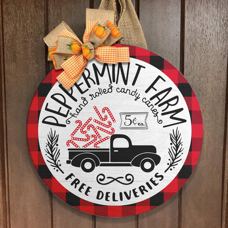 Peppermint Farm - Candy Canes Door Sign - Buffalo Plaid - Farmhouse Christmas Decor - Xmas Gift