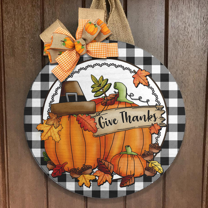 Give Thanks - Pumpkin Patch - Fall Flower - Autumn Door Hanger Sign Decor - Fall Gift