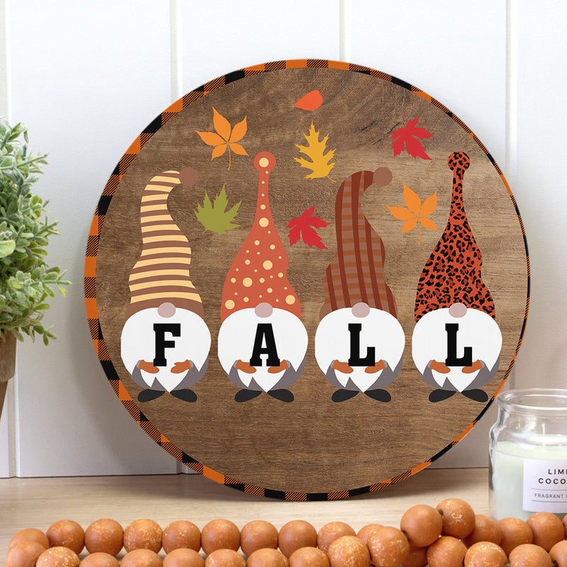 Fall In Gnome - Autumn Front Door Wreath Hanger Sign - Housewarming Gift Home Decor