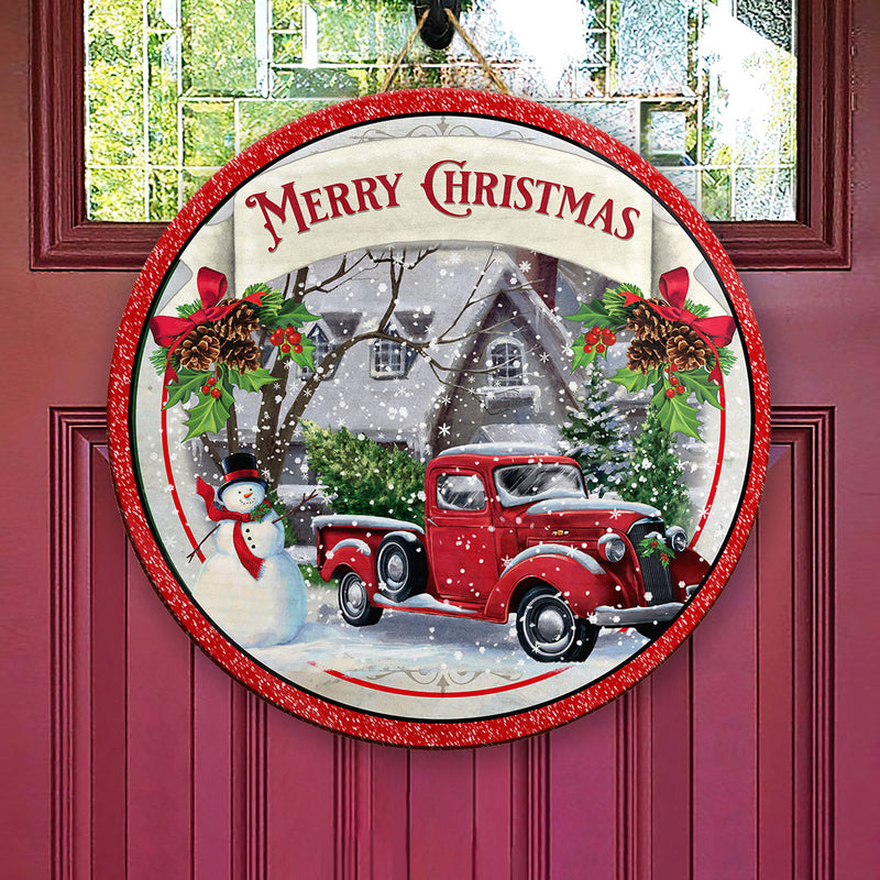 Merry Christmas - Christmas Truck - Snowman Door Hanger - Xmas House Decor - Meaningful Xmas Gift