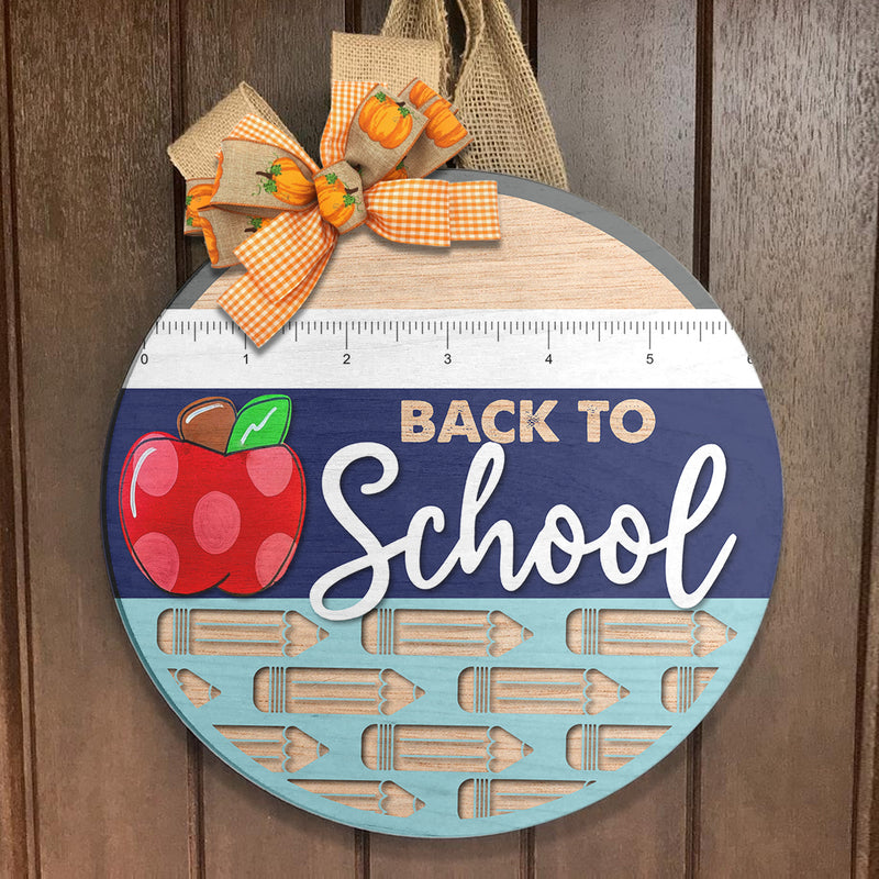 Back To School - Polka Dots Apple - Pencil Door Sign - Rustic Wooden Wreath - Classroom Decor