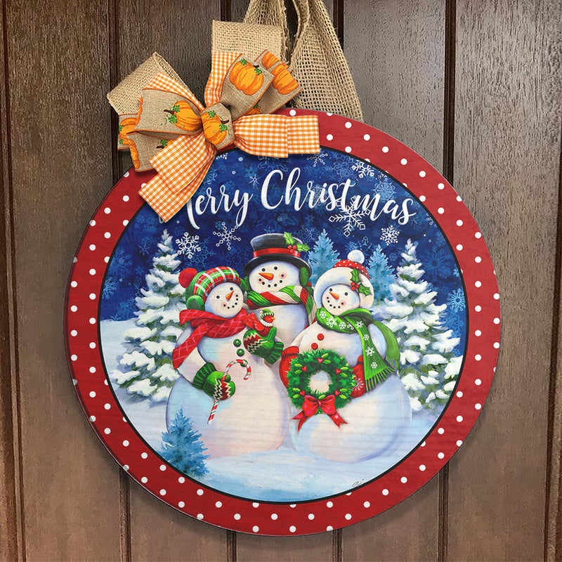 Merry Christmas - Snowmen Door Sign - Polka Dots - Snowflake Door Hanger Decor - Xmas Gift