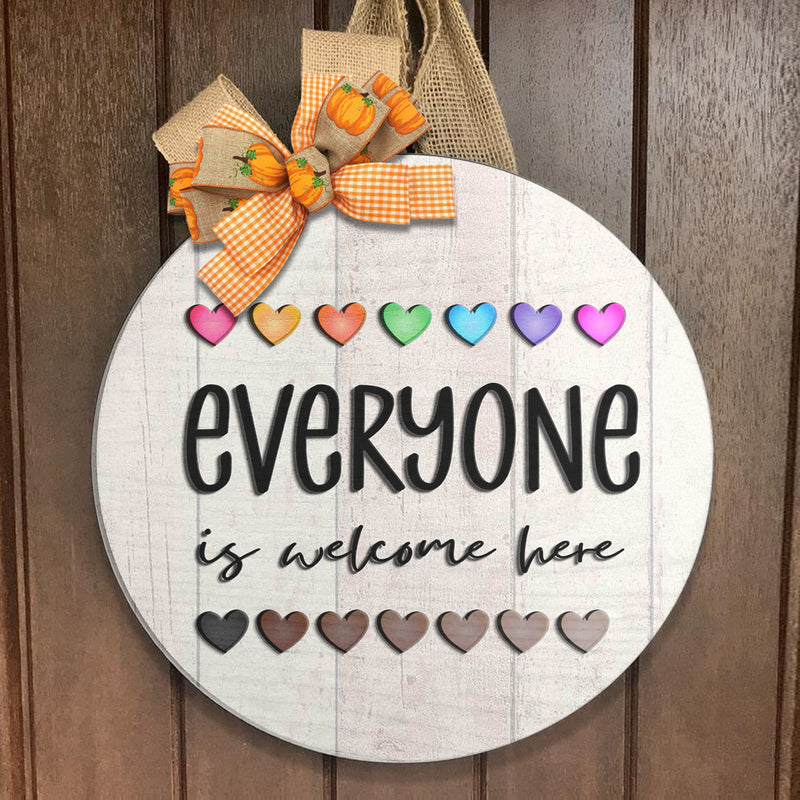 Everyone Is Welcome Here - Pride Rainbow Sign - Human Rights Door Wreath Hanger Decor