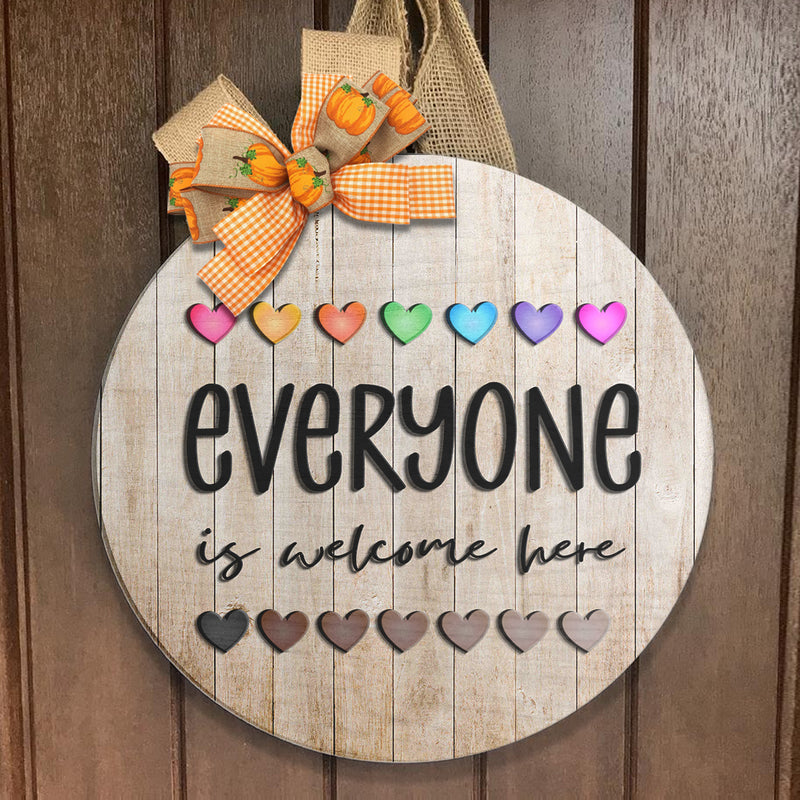 Everyone Is Welcome Here - Pride Rainbow Sign - Human Rights Door Wreath Hanger Decor