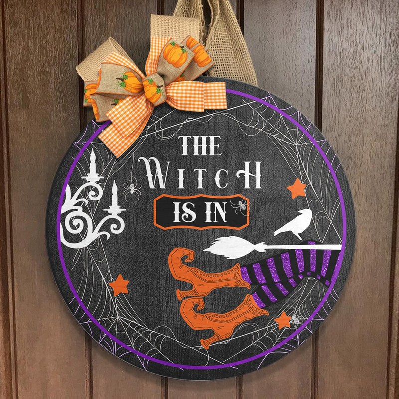 The Witch Is In - Spooky Halloween Home Decor - Halloween 2021 Welcome Door Wreath Hanger Sign