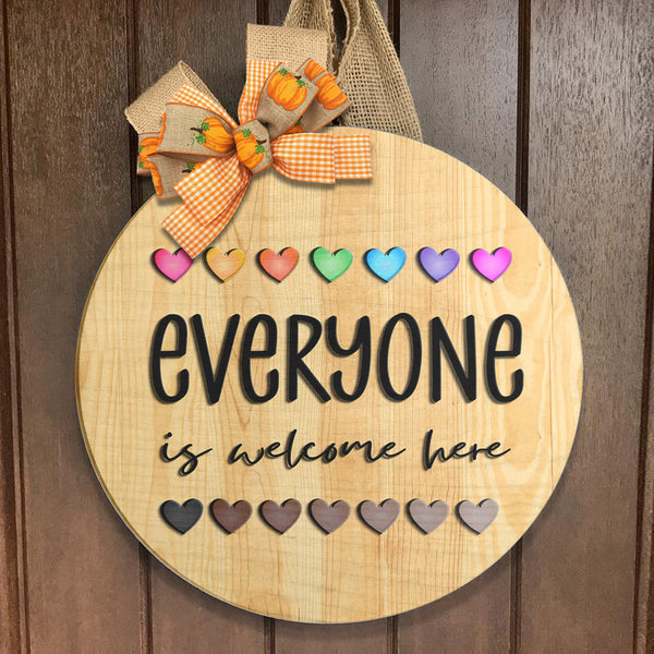 Everyone Is Welcome Here - Pride Rainbow Sign - Human Rights Door Wreath Hanger Decor