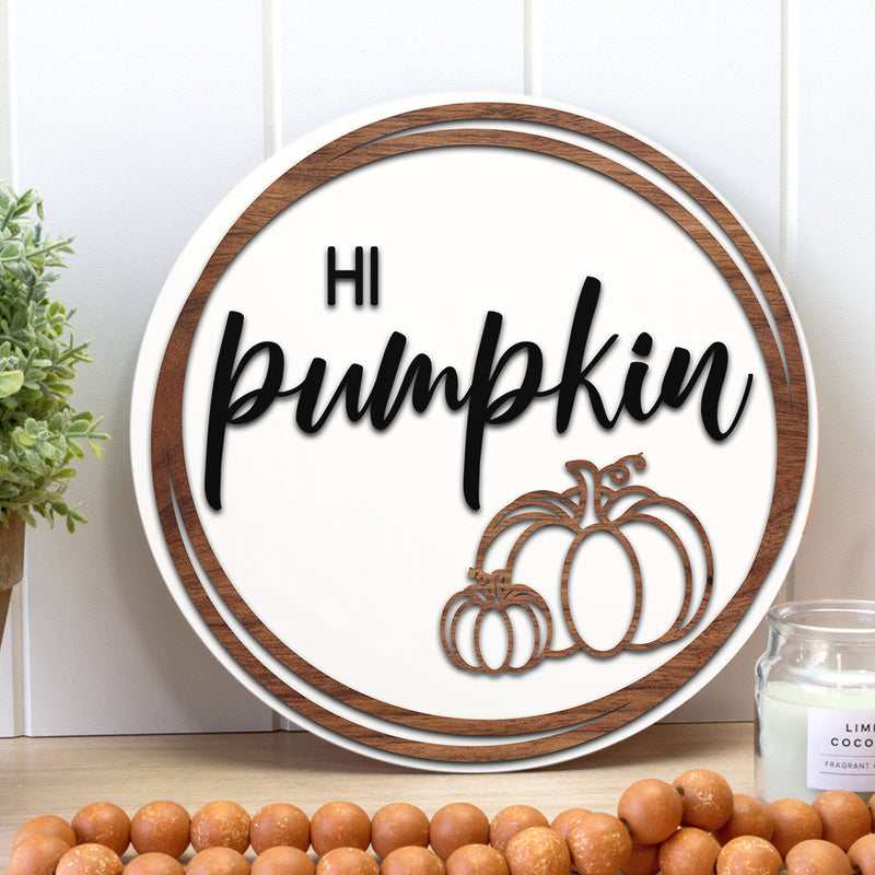 Hi Pumpkin - Hello Halloween - Rustic Door Hanger Sign - Thanksgiving Decoration