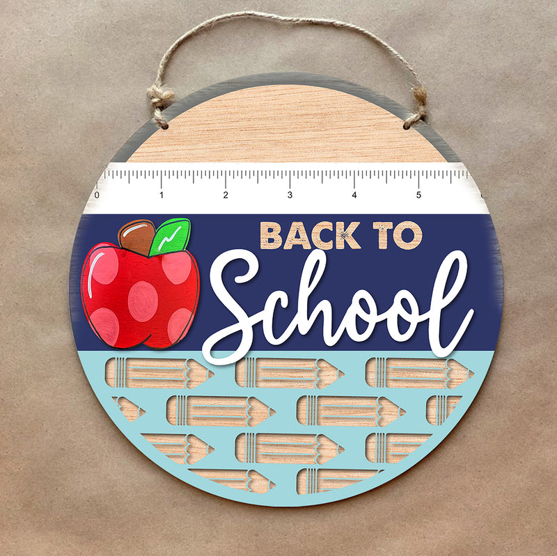 Back To School - Polka Dots Apple - Pencil Door Sign - Rustic Wooden Wreath - Classroom Decor