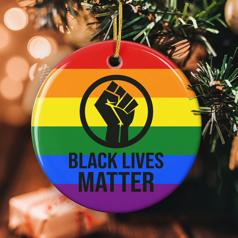 Black Lives Matter Ornament - Black Fist Bauble - Black Justice Ornament - Rainbow Pride House Decor