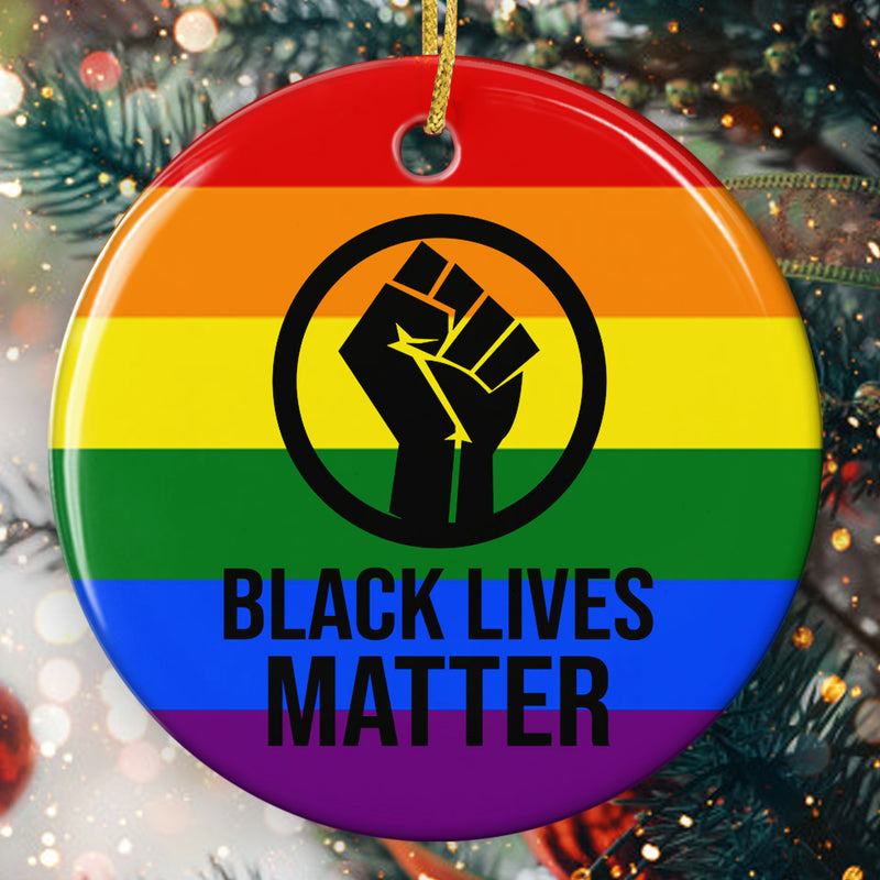 Black Lives Matter Ornament - Black Fist Bauble - Black Justice Ornament - Rainbow Pride House Decor