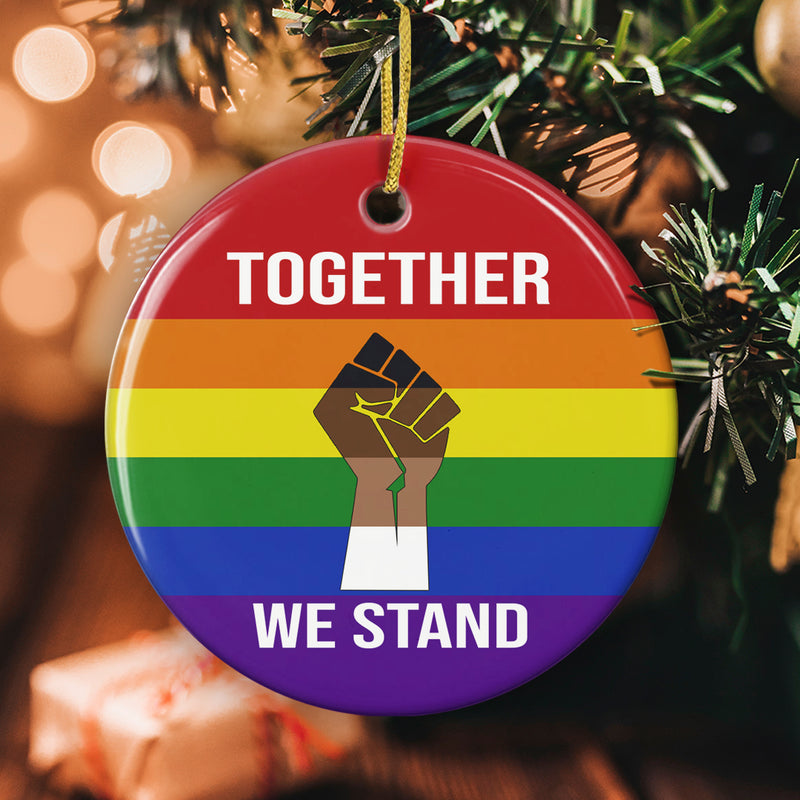 Together We Stand Ornament - Black Fist Bauble - Rainbow Pride Ornament - BLM House Decor