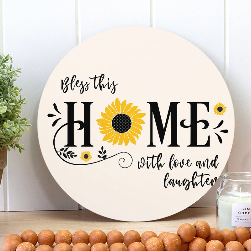 Bless This Home With Love And Laughter Door Hanger - Hello Fall Door Sign - Farmhouse Decor