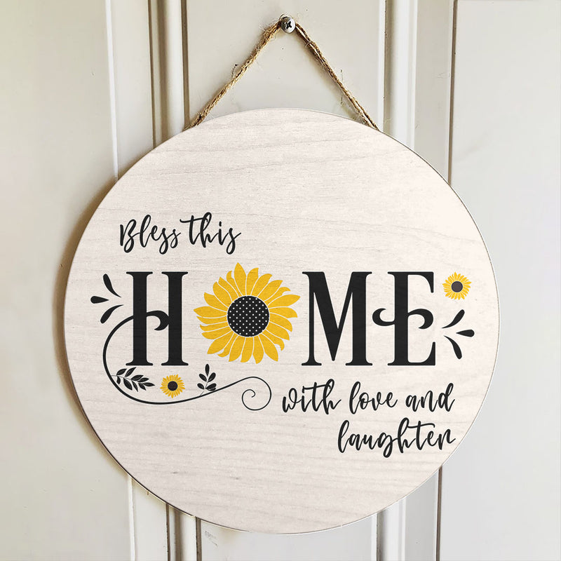 Bless This Home With Love And Laughter Door Hanger - Hello Fall Door Sign - Farmhouse Decor