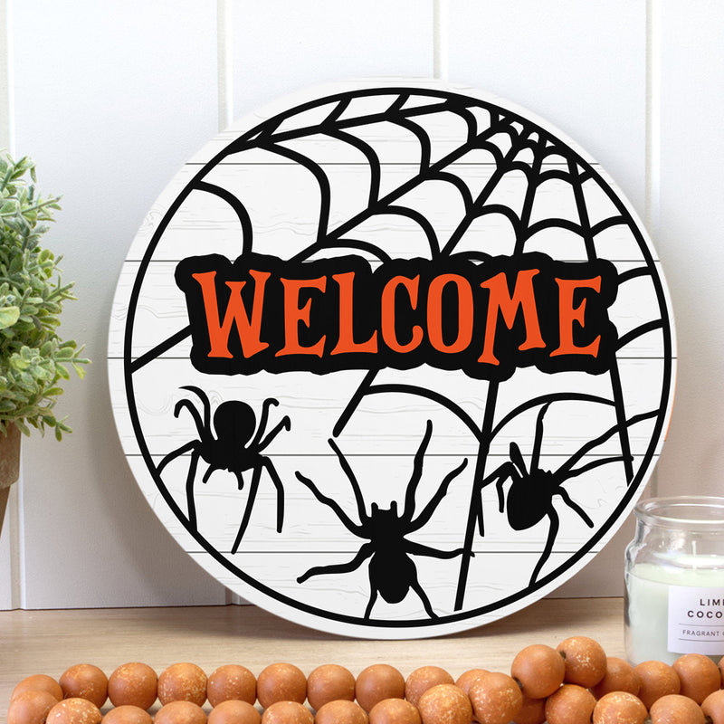 Welcome - Spiderweb Door Sign - Spooky Door Hanger - Halloween Home Decor - Halloween Gift