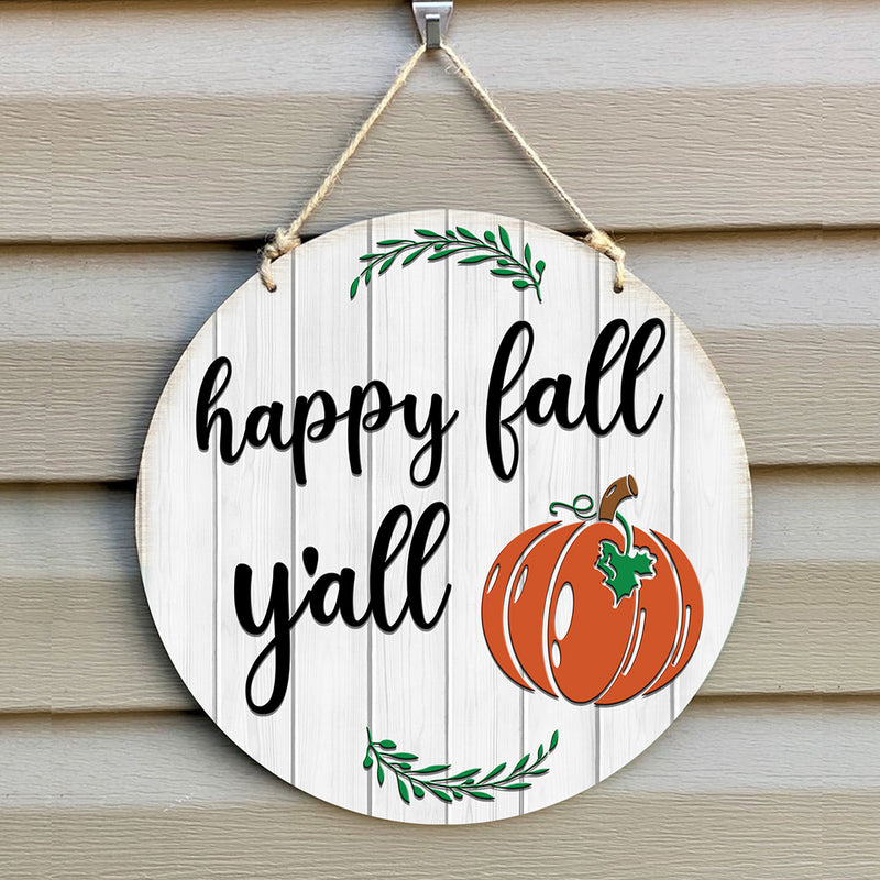 Happy Fall Y'all - Pumpkin Wreath Decor - Door Hanger Welcome Sign - Autumn Thanksgiving Gift