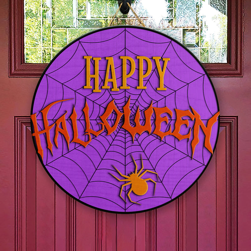 Happy Halloween - Spiderweb Door Sign - Spider Door Wreath Hanger - Halloween Decor