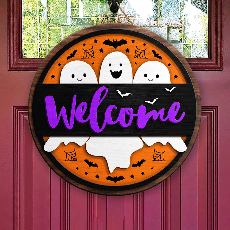 Welcome - Boo - Funny Halloween Porch Sign - Door Hanger Decor - Halloween Gift