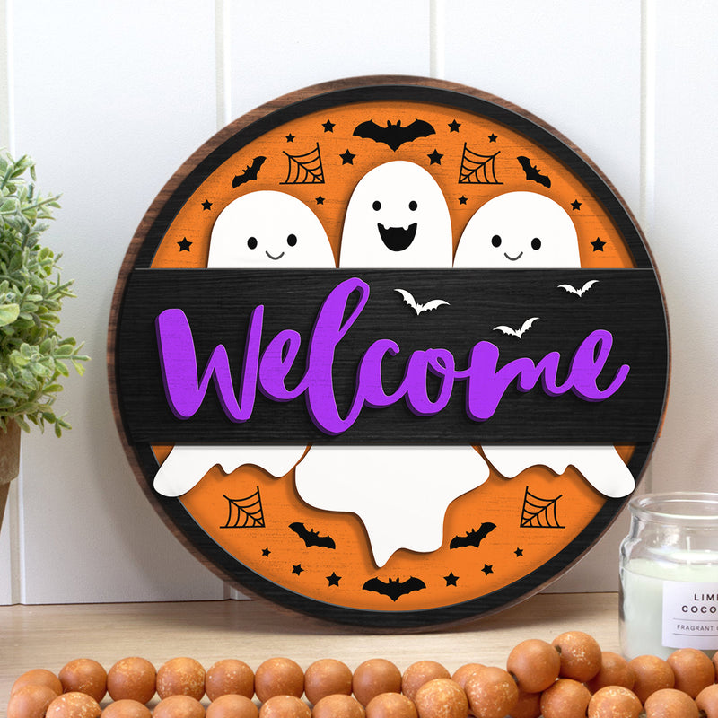 Welcome - Boo - Funny Halloween Porch Sign - Door Hanger Decor - Halloween Gift