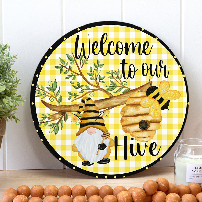 Welcome To Our Hive - Hard-working Honey Bee - Farmhouse Door Hanger Sign Decoration