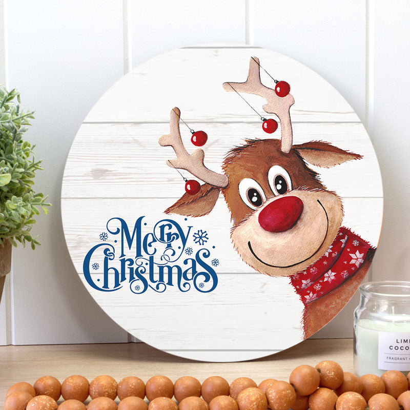 Merry Christmas - Cute Reindeer - Xmas Door Hanger Sign - Christmas House Decoration