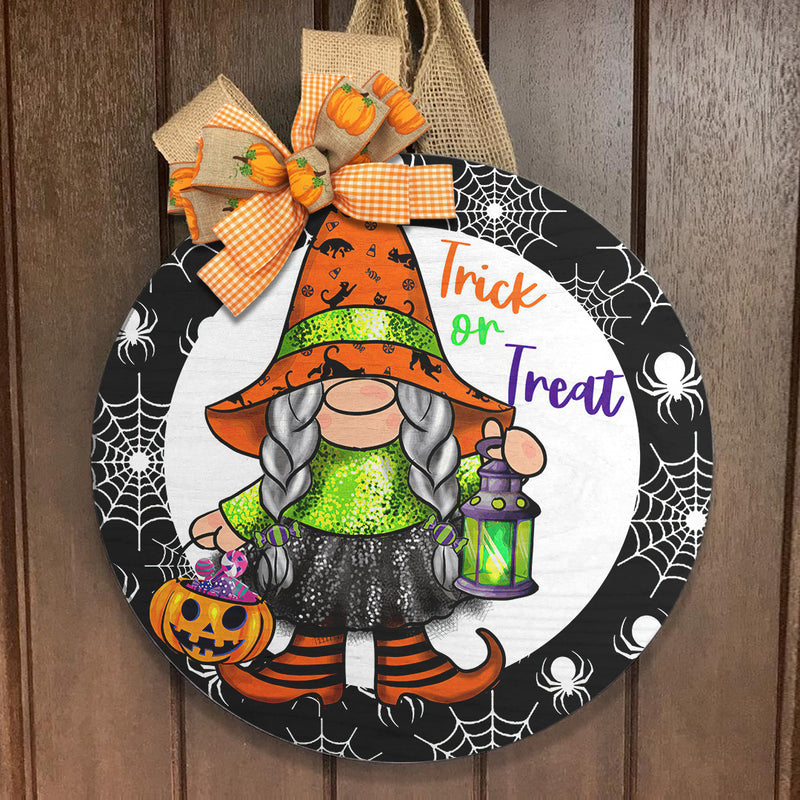 Trick Or Treat - Halloween Gnome Decor - Halloween Front Door Hanger Sign