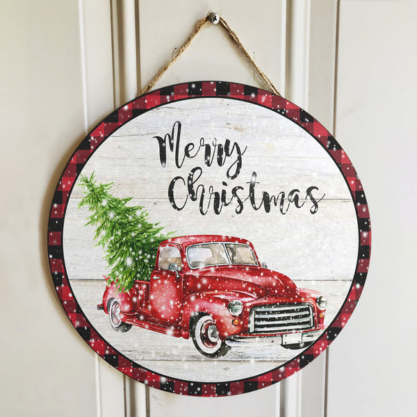 Merry Christmas - Christmas Truck - Xmas Tree - Plaid Sign - Door Sign Decor - Xmas Gift