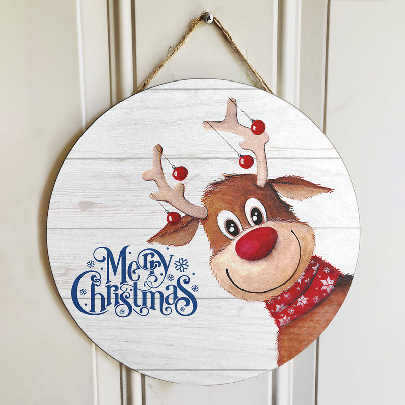 Merry Christmas - Cute Reindeer - Xmas Door Hanger Sign - Christmas House Decoration