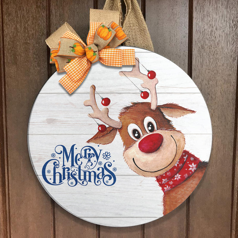 Merry Christmas - Cute Reindeer - Xmas Door Hanger Sign - Christmas House Decoration