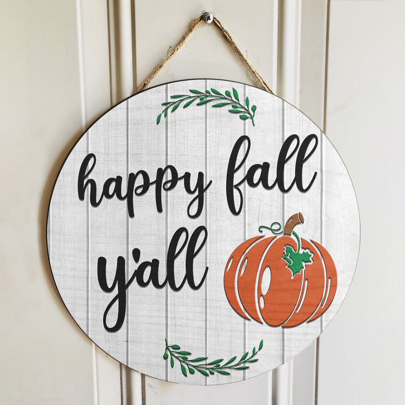 Happy Fall Y'all - Pumpkin Wreath Decor - Door Hanger Welcome Sign - Autumn Thanksgiving Gift