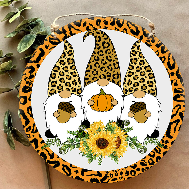 Gnomies With Sunflower - Leopard Sign -  Funny Halloween Door Sign - Halloween Home Decor