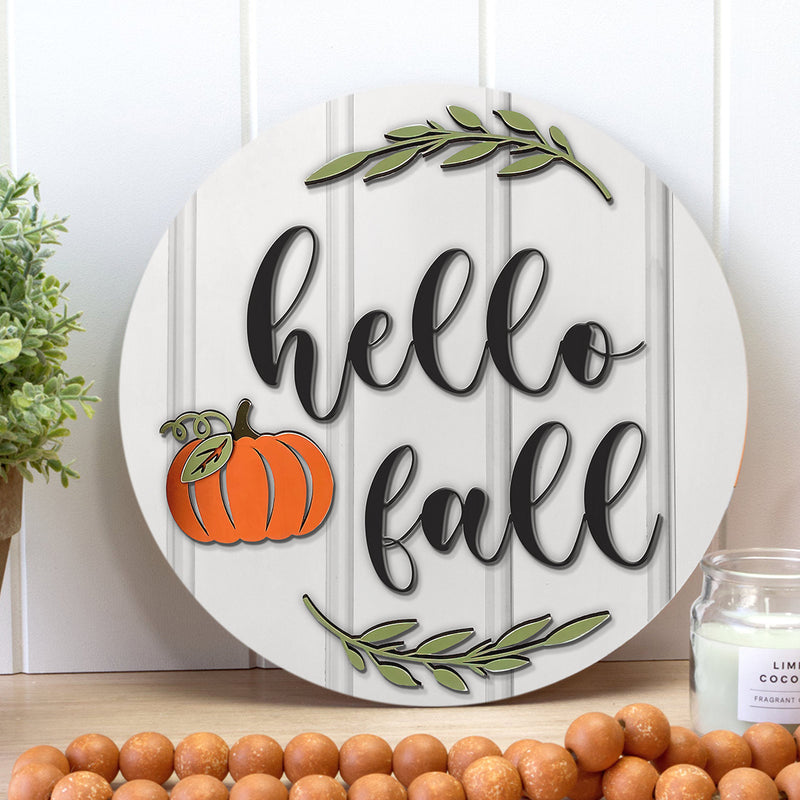 Hello Fall - Pumpkin Patch Sign - Halloween Door Hanger - Fall Door Wreath Home Decor