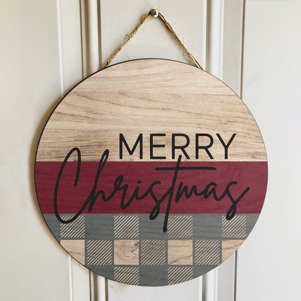 Merry Christmas - Plaid Door Hanger Sign - Christmas Rustic Home Decor - Xmas Gift