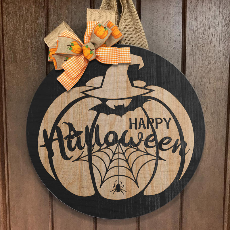 Happy Halloween - Pumpkins Patch Sign - Spiderweb Door Hanger - Autumn House Decoration