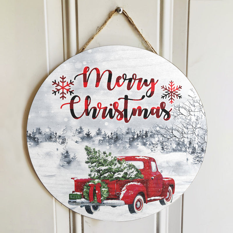 Merry Christmas - Red Truck Sign - Xmas Tree - Xmas Door Sign Decor - Christmas Gift
