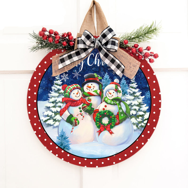 Merry Christmas - Snowmen Door Sign - Polka Dots - Snowflake Door Hanger Decor - Xmas Gift