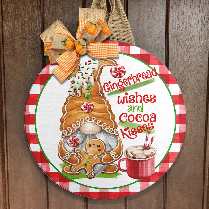 Gingerbread Wishes And Cocoa Kisses - Plaid Sign - Funny Christmas Door Sign - Xmas Gift