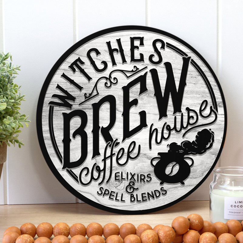 Witches Brew Coffee House - Halloween Rustic Door Sign - Halloween Coffee Bar Decoration