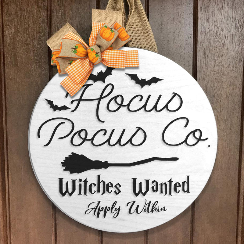 Hocus Pocus Witches Wanted - Witch Broom Door Sign - Horror Halloween House Decor