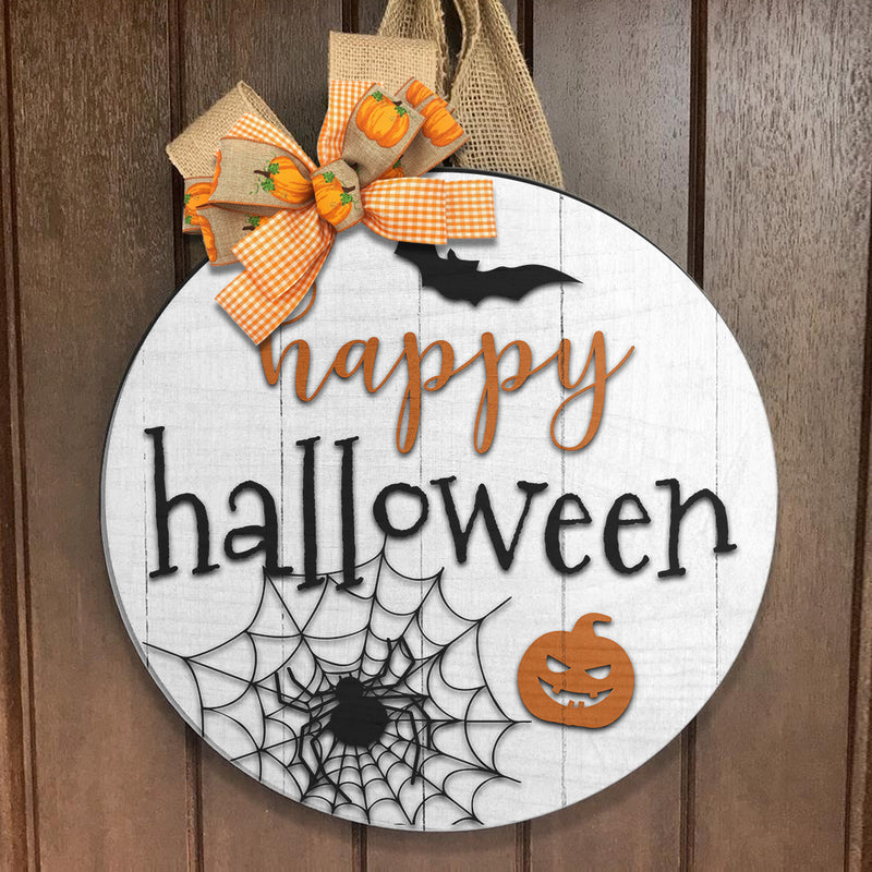 Happy Halloween - Spooky Decor - Fall Rustic Wooden Door Hanger Sign - Autumn Gift