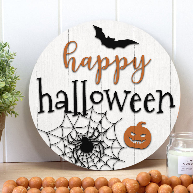 Happy Halloween - Spooky Decor - Fall Rustic Wooden Door Hanger Sign - Autumn Gift