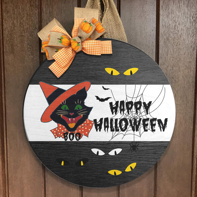 Happy Halloween - Black Cat - Spooky Halloween - Cat Lovers Door Sign Decor - Halloween Gift