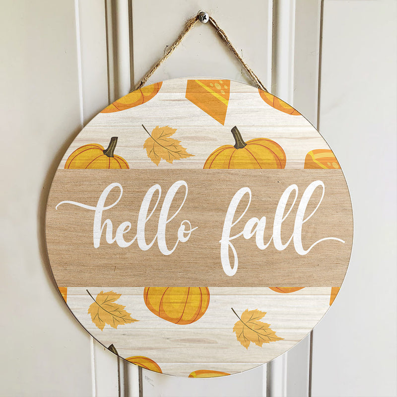 Hello Fall - Pumpkins & Acorns Decor - Autumn Thanksgiving Gift - Door Wreath Hanger Sign