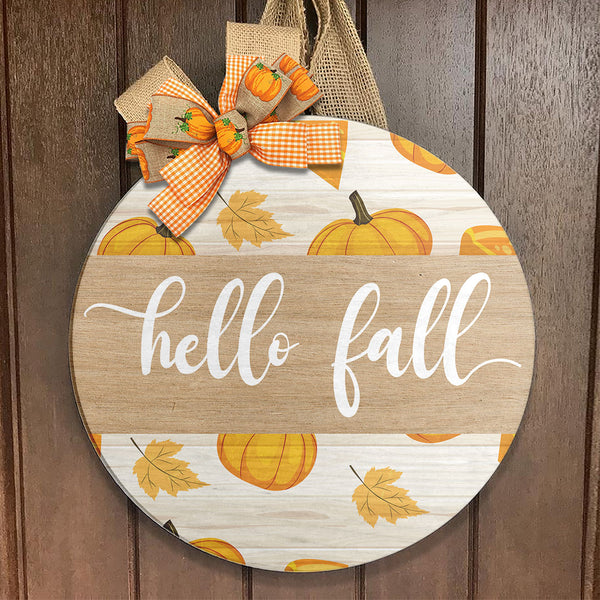 Hello Fall - Pumpkins & Acorns Decor - Autumn Thanksgiving Gift - Door Wreath Hanger Sign