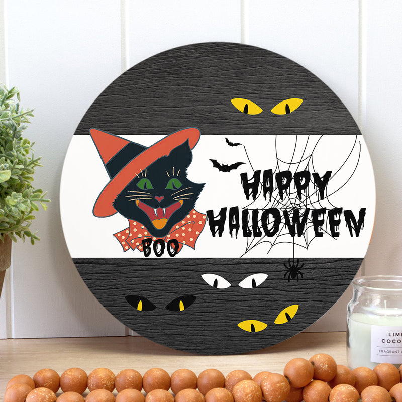 Happy Halloween - Black Cat - Spooky Halloween - Cat Lovers Door Sign Decor - Halloween Gift